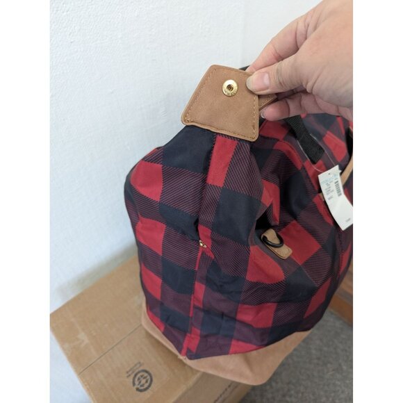 Maurices Buffalo Plaid Overnight Bag Red Black Detached Shoulder Strap Tote - Picture 9 of 16